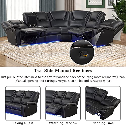 LED Reclining Sectional Sofa Set with Cup Holders