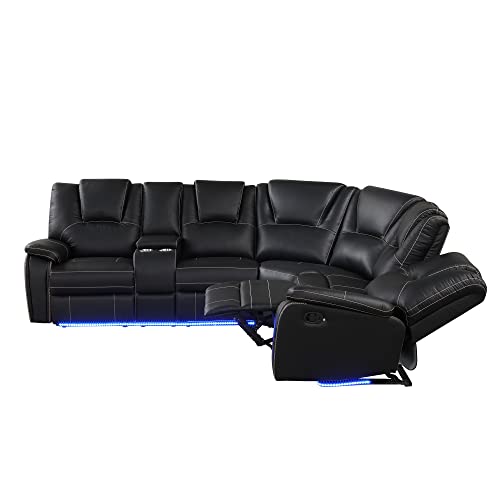 LED Reclining Sectional Sofa Set with Cup Holders
