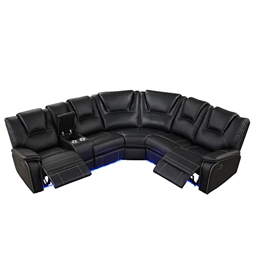 LED Reclining Sectional Sofa Set with Cup Holders