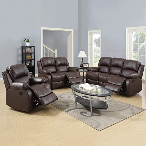 Ainehome Luxury Recliner Sofa Living Room Set in Brown