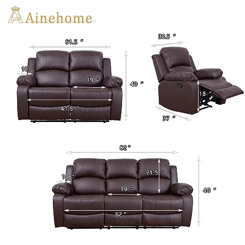 Ainehome Luxury Recliner Sofa Living Room Set in Brown