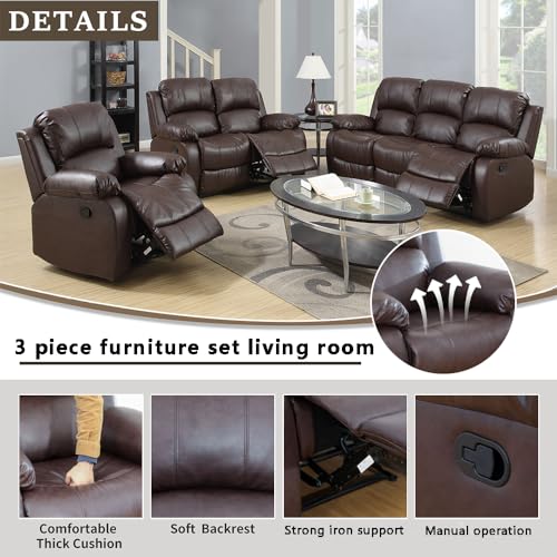 Ainehome Luxury Recliner Sofa Living Room Set in Brown