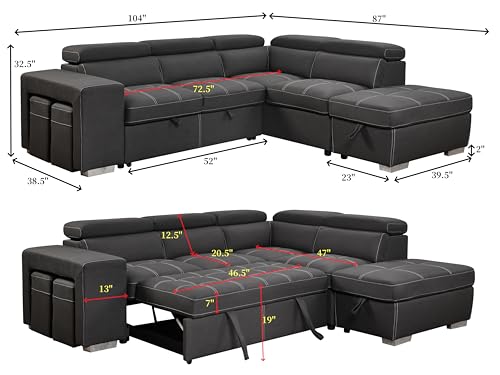 L-Shaped Sleeper Sofa with Pull-Out Bed & Storage