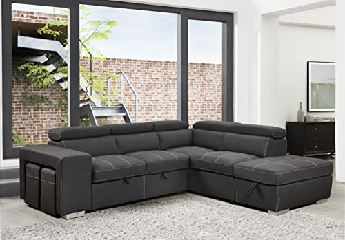 L-Shaped Sleeper Sofa with Pull-Out Bed & Storage