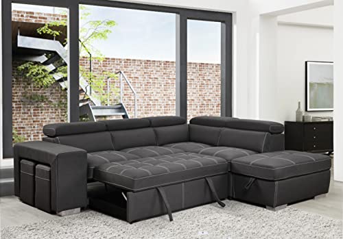 L-Shaped Sleeper Sofa with Pull-Out Bed & Storage