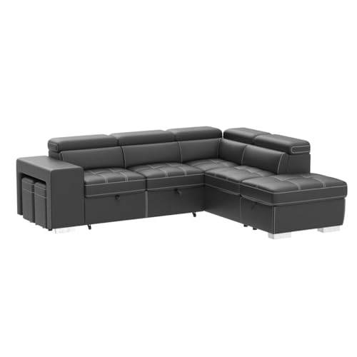 L-Shaped Sleeper Sofa with Pull-Out Bed & Storage