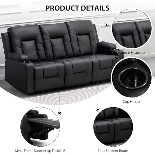 COMHOMA Black Bonded Leather Recliner Living Room Set