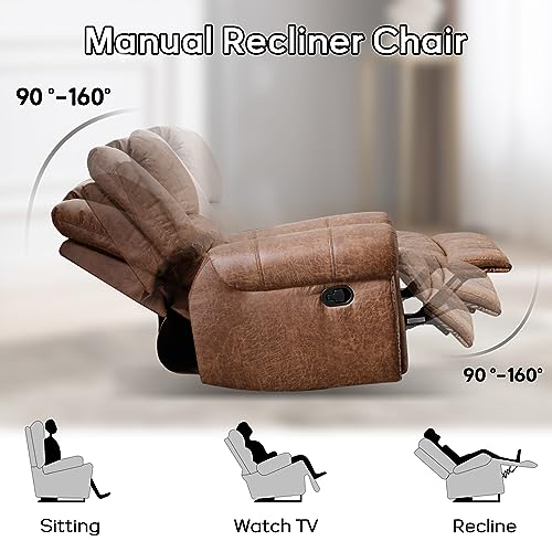 EBELLO Faux Leather 3 Seat Reclining Sofa, Brown