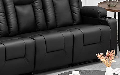 COMHOMA Black Bonded Leather Recliner Living Room Set