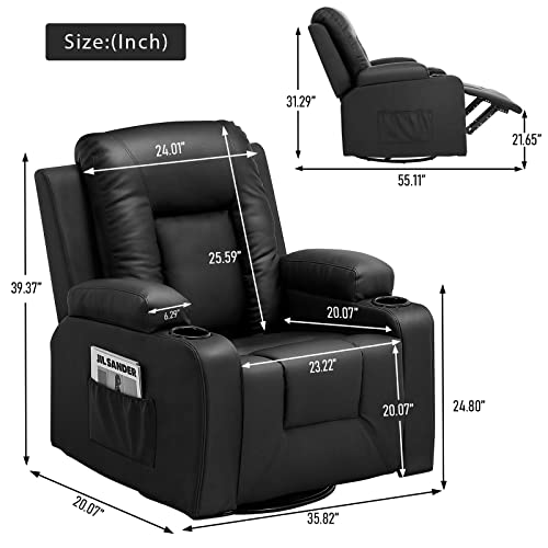 COMHOMA Black Bonded Leather Recliner Living Room Set
