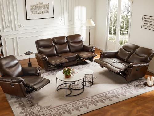 Brown 3-Piece Faux Leather Recliner Sofa Set
