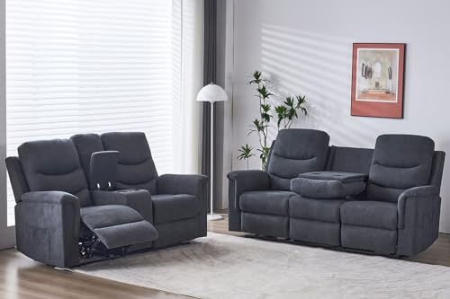 Recliner Sofa Set with Loveseat and Console - 2 Pieces