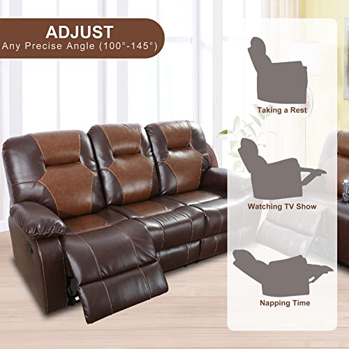 Modern Brown Leather Recliner Sofa Set with Loveseat