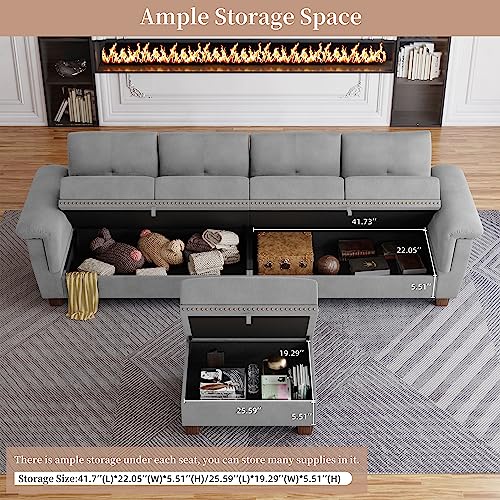JAMFLY L Shaped Sectional Sofa with Storage and Cup Holders