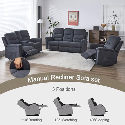 Recliner Sofa Set with Loveseat and Console - 2 Pieces