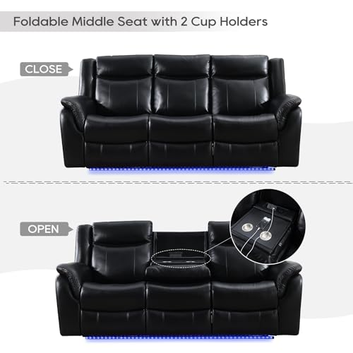 Black Faux Leather Power Recliner Set with Wireless Charger