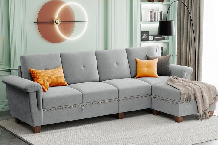 JAMFLY L Shaped Sectional Sofa with Storage and Cup Holders