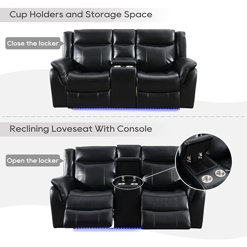 Black Faux Leather Power Recliner Set with Wireless Charger