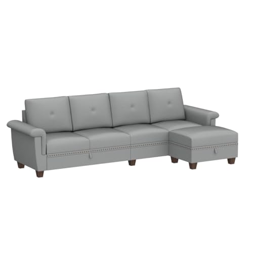 JAMFLY L Shaped Sectional Sofa with Storage and Cup Holders