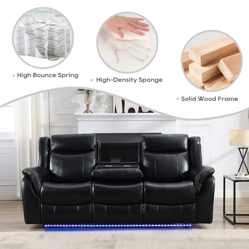 Black Faux Leather Power Recliner Set with Wireless Charger