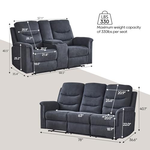 Recliner Sofa Set with Loveseat and Console - 2 Pieces