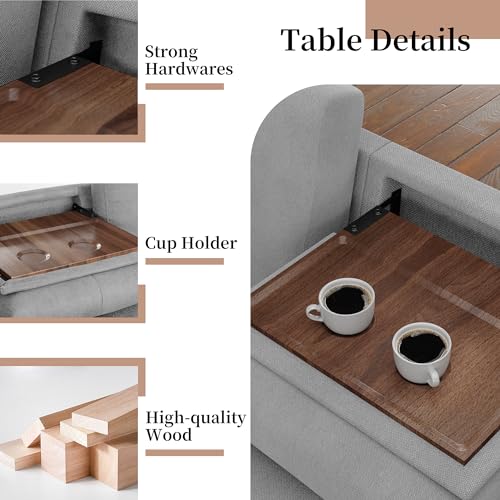 JAMFLY L Shaped Sectional Sofa with Storage and Cup Holders
