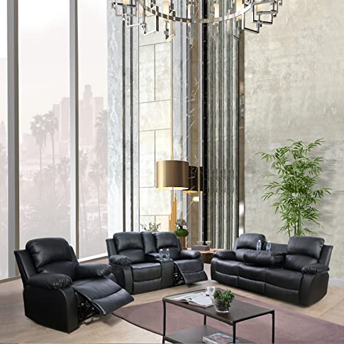 Beverly Fine Furniture Phoenix 3-Piece Recliner Set, Black