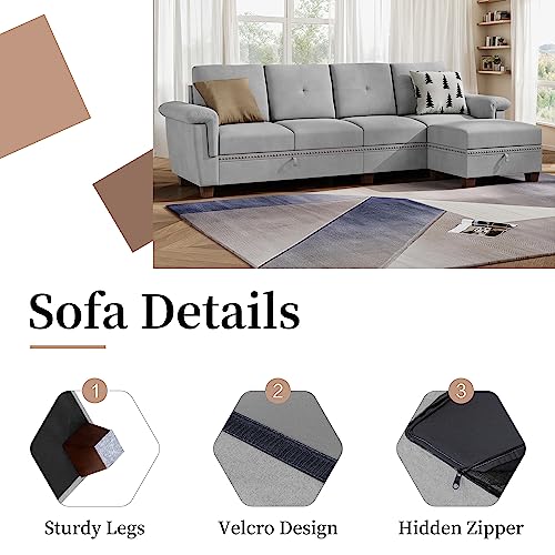 JAMFLY L Shaped Sectional Sofa with Storage and Cup Holders