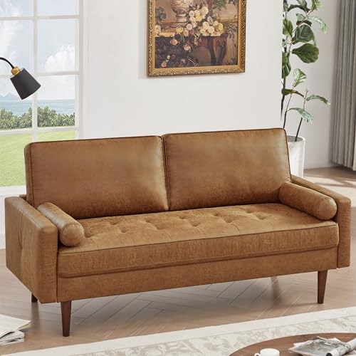 Mid Century Modern Faux Leather Sofa Couch Set