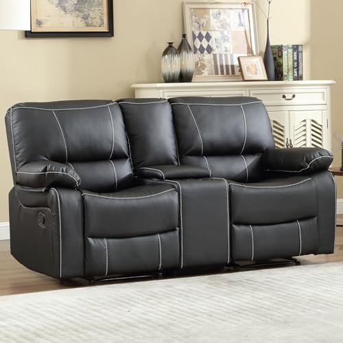 EBELLO Black Faux Leather Double Recliner Loveseat