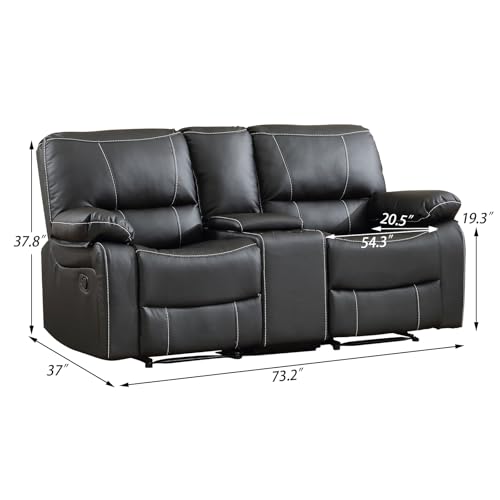 EBELLO Black Faux Leather Double Recliner Loveseat