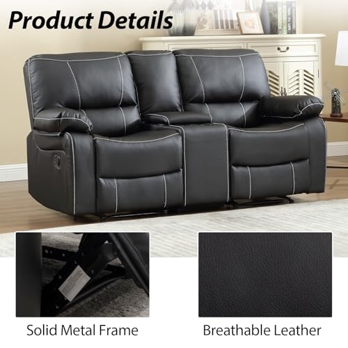 EBELLO Black Faux Leather Double Recliner Loveseat