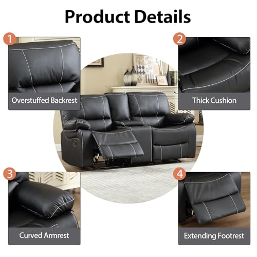EBELLO Black Faux Leather Double Recliner Loveseat