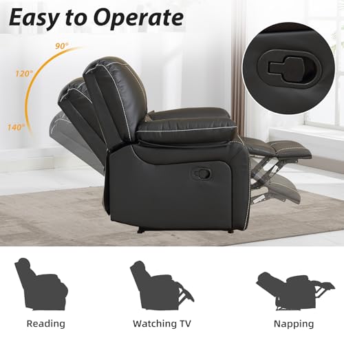 EBELLO Black Faux Leather Double Recliner Loveseat