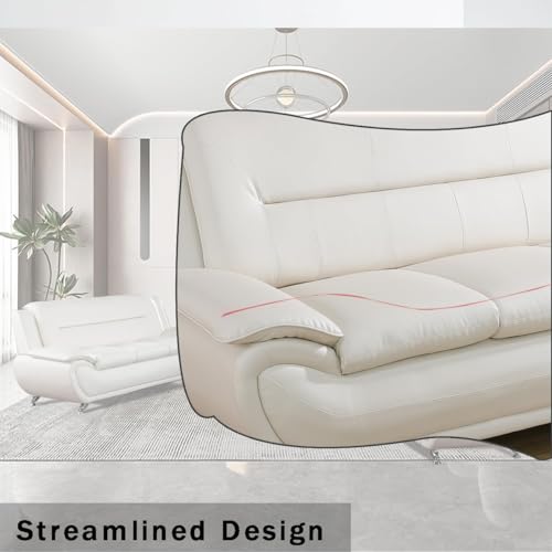 Creamy White Leather Sectional Sofa Set for Living Room
