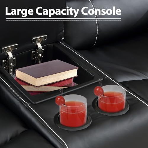 EBELLO Black Faux Leather Double Recliner Loveseat