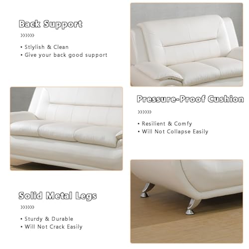 Creamy White Leather Sectional Sofa Set for Living Room
