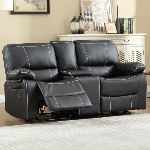 EBELLO Black Faux Leather Double Recliner Loveseat