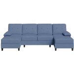 JAMFLY U-Shaped Sectional Couch with Double Chaises, Dark Grey