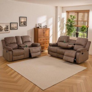 Caberryne Corduroy Recliner Sofa and Loveseat Set - Brown