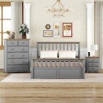 Flieks 3-Pieces Bedroom Furniture Sets, Bedroom Sets Storage Queen Size Platform Bed with Nightstand(USB Charging Ports) and Storage Chest, Gray+Natrual