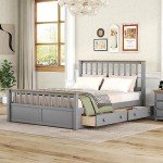 Flieks 3-Pieces Bedroom Furniture Sets, Bedroom Sets Storage Queen Size Platform Bed with Nightstand(USB Charging Ports) and Storage Chest, Gray+Natrual