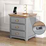 Flieks 3-Pieces Bedroom Furniture Sets, Bedroom Sets Storage Queen Size Platform Bed with Nightstand(USB Charging Ports) and Storage Chest, Gray+Natrual