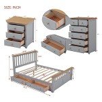 Flieks 3-Pieces Bedroom Furniture Sets, Bedroom Sets Storage Queen Size Platform Bed with Nightstand(USB Charging Ports) and Storage Chest, Gray+Natrual