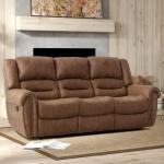 EBELLO Faux Leather 3 Seat Reclining Sofa, Brown
