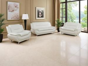 Creamy White Leather Sectional Sofa Set for Living Room