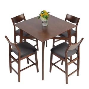 LUCKYERMORE 5 Piece Counter Height Dining Table Set with 4 Bar Stools Mid Century Kitchen Dining Room Pub Table and Chairs for 4 Wood Dinette Set, Walnut