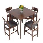 LUCKYERMORE 5 Piece Counter Height Dining Table Set with 4 Bar Stools Mid Century Kitchen Dining Room Pub Table and Chairs for 4 Wood Dinette Set, Walnut
