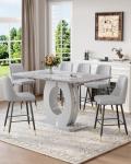 LUFTUT 7 Piece Modern Dining Table Set for 6,Counter Height Dining Table Set,63" Faux Marble Room Table with 6 Grey Leather Barstools,Bar Height Table and Chairs Ideal for Pub Kitchen