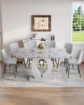 LUFTUT 7 Piece Modern Dining Table Set for 6,Counter Height Dining Table Set,63" Faux Marble Room Table with 6 Grey Leather Barstools,Bar Height Table and Chairs Ideal for Pub Kitchen